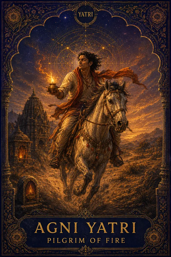 Agni Yatri, Pilgrim of Fire, Maya Jyoti Tarot card artwork