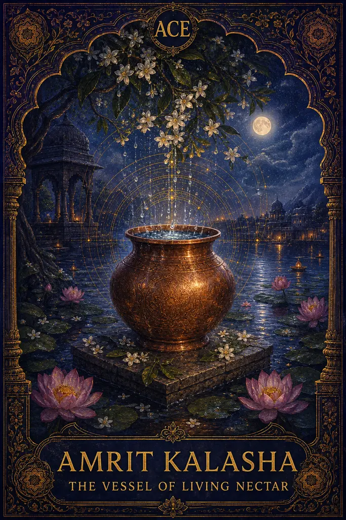 Amrit Kalasha, The Vessel of Living Nectar, Maya Jyoti Tarot card artwork