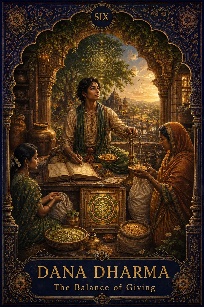 Dana Dharma, The Balance of Giving, Maya Jyoti Tarot card artwork