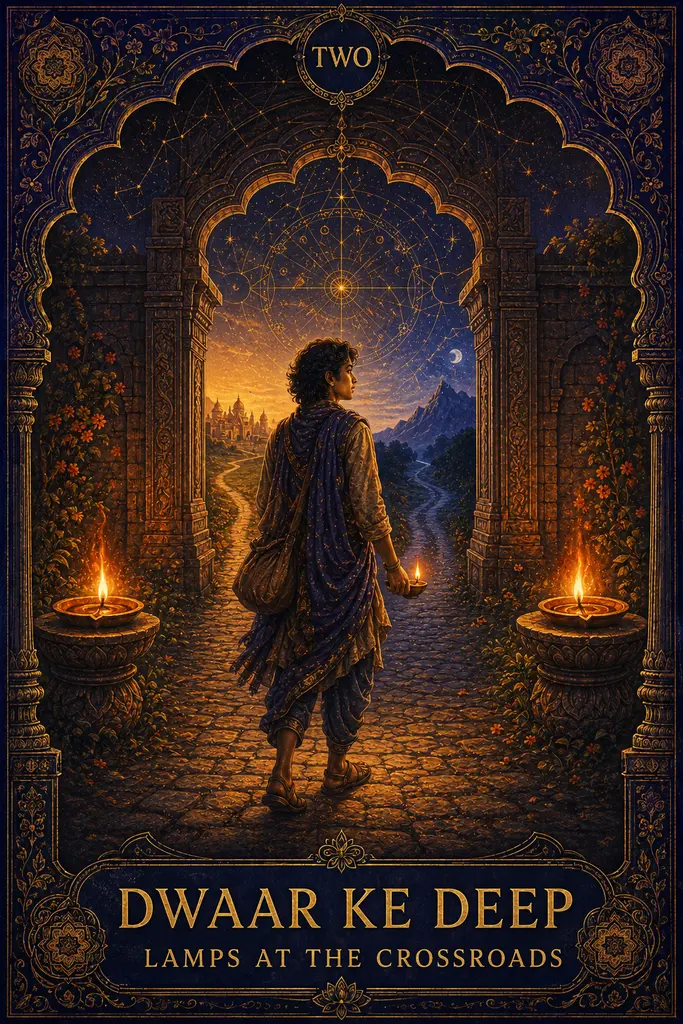 Dwaar ke Deep, Lamps at the Crossroads, Maya Jyoti Tarot card artwork
