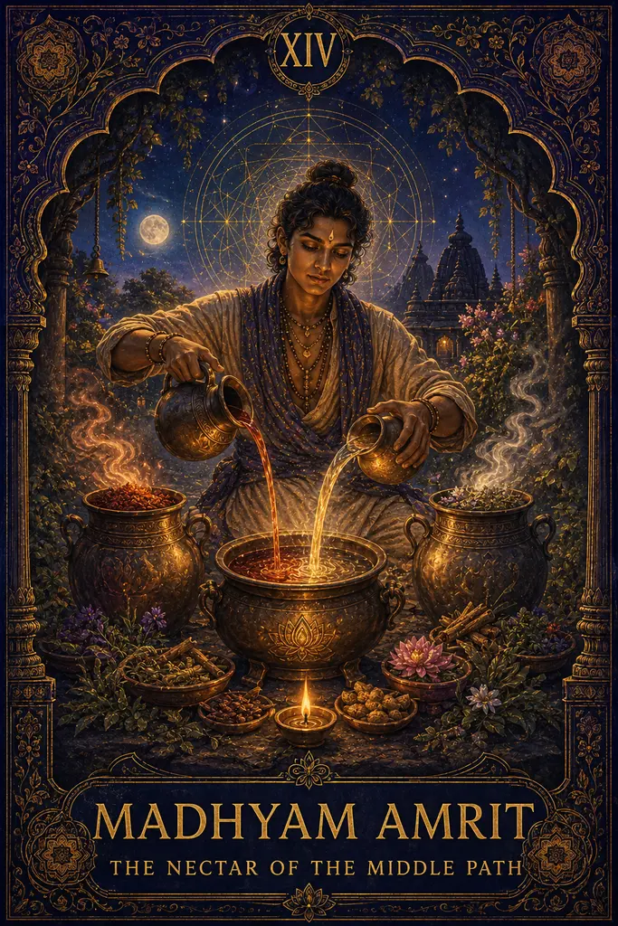 Madhyam Amrit, The Nectar of the Middle Path, Maya Jyoti Tarot card artwork