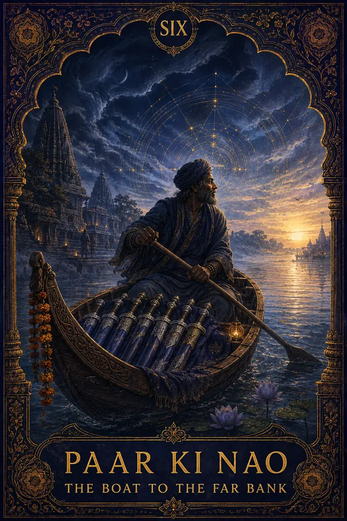 Paar ki Nao, The Boat to the Far Bank, Maya Jyoti Tarot card artwork