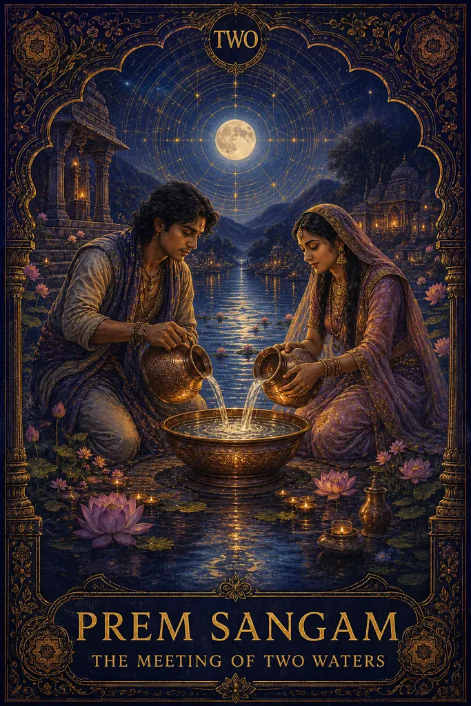 Prem Sangam, The Meeting of Two Waters, Maya Jyoti Tarot card artwork