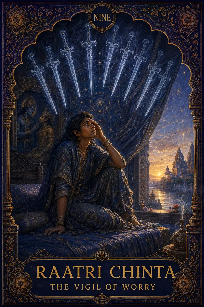 Raatri Chinta, The Vigil of Worry, Maya Jyoti Tarot card artwork
