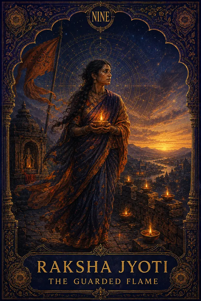 Raksha Jyoti, The Guarded Flame, Maya Jyoti Tarot card artwork