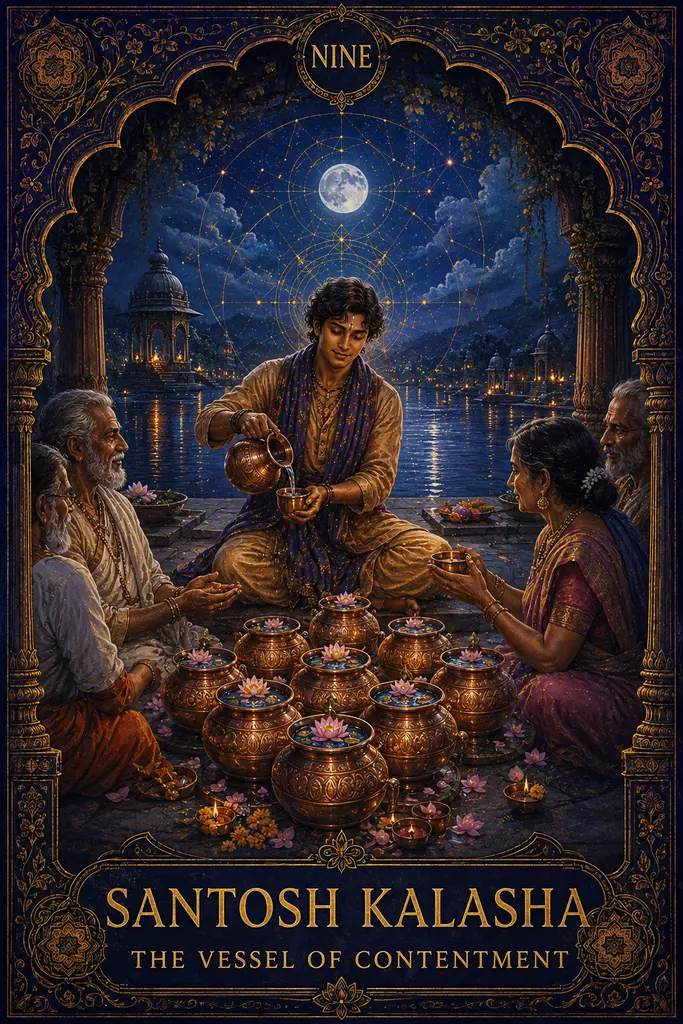 Santosh Kalasha, The Vessel of Contentment, Maya Jyoti Tarot card artwork