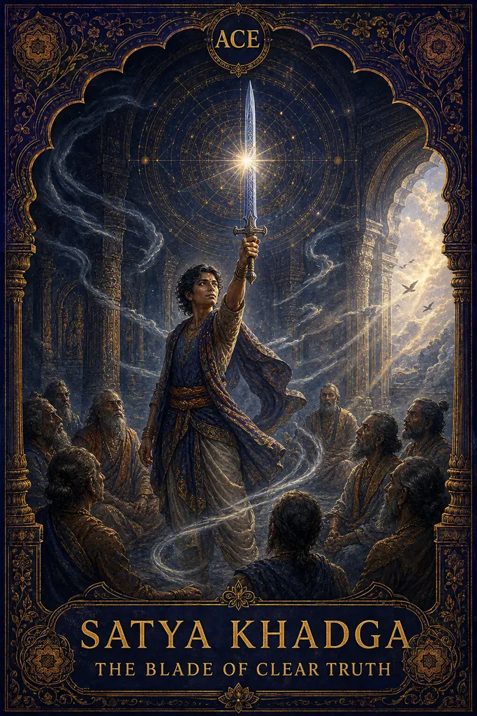 Satya Khadga, The Blade of Clear Truth, Maya Jyoti Tarot card artwork
