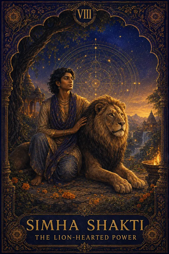 Simha Shakti, The Lion-Hearted Power, Maya Jyoti Tarot card artwork