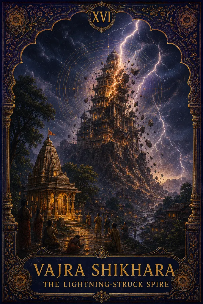 Vajra Shikhara, The Lightning-Struck Spire, Maya Jyoti Tarot card artwork