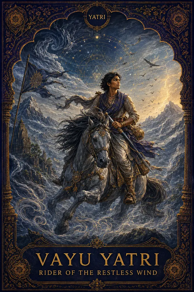 Vayu Yatri, Rider of the Restless Wind, Maya Jyoti Tarot card artwork
