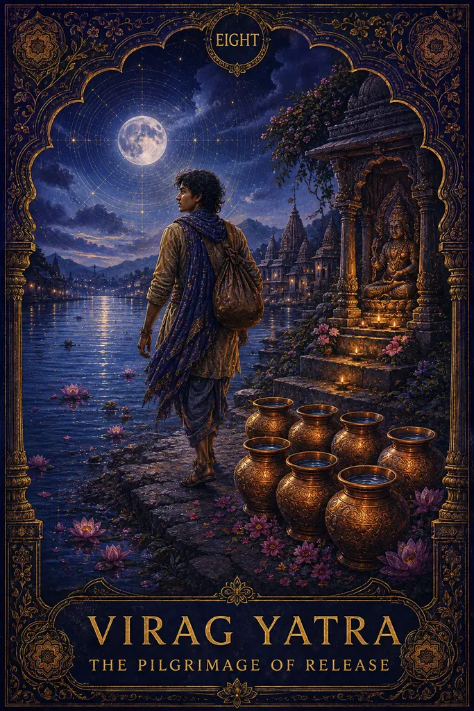 Virag Yatra, The Pilgrimage of Release, Maya Jyoti Tarot card artwork