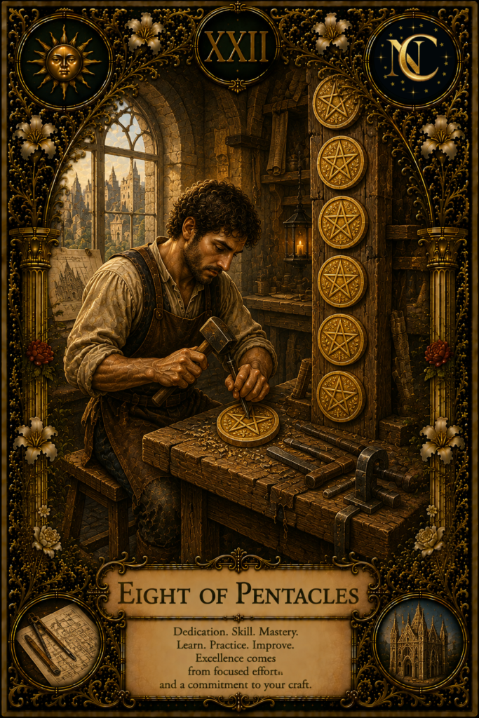 Eight of Pentacles Tarot Card