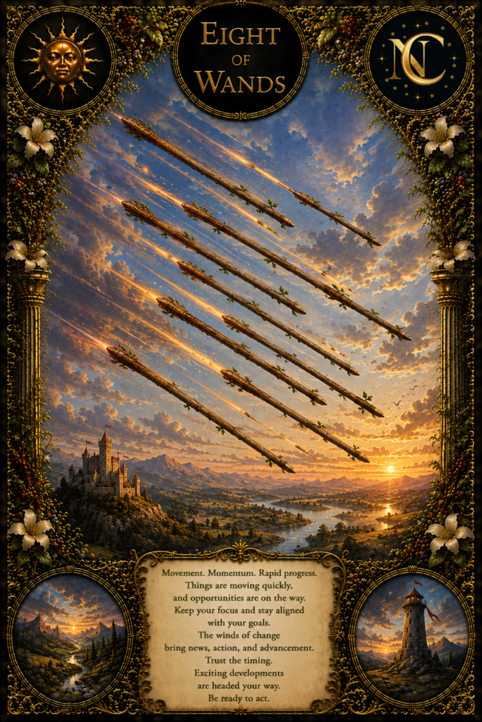 Eight of Wands Tarot Card