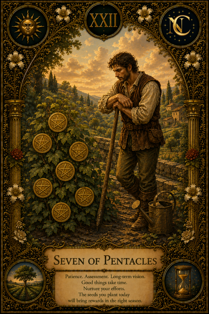 Seven of Pentacles Tarot Card